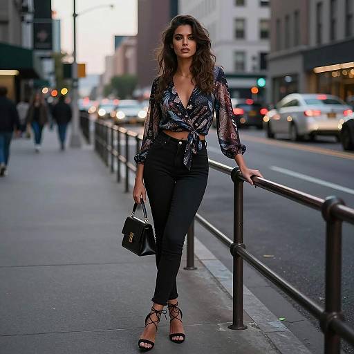 Chic Evening Fashion Model in City