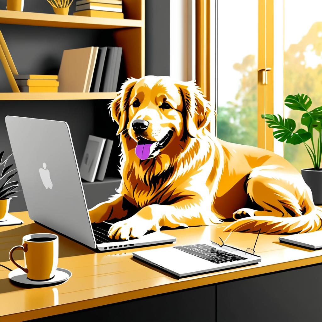 Sarcastic Golden Retriever Working Remotely