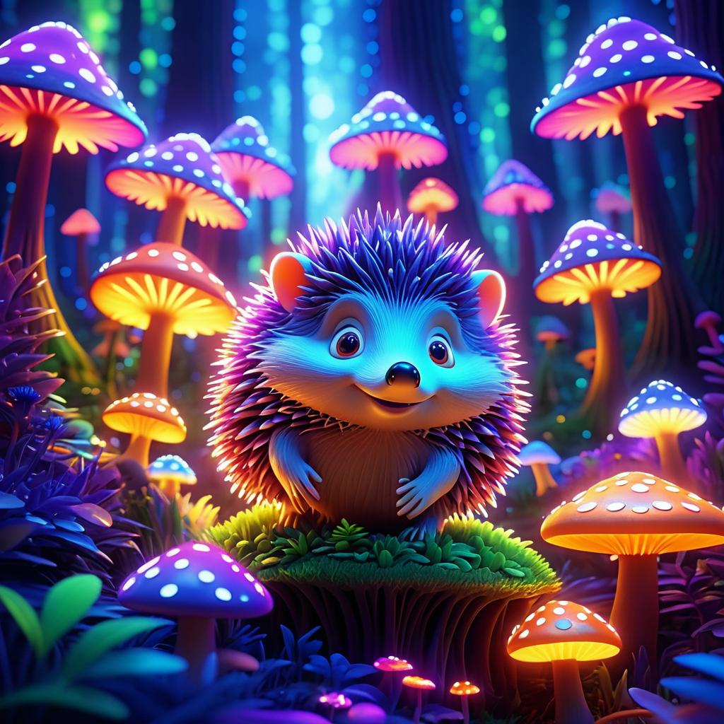 Cheerful Hedgehog in a Psychedelic Forest