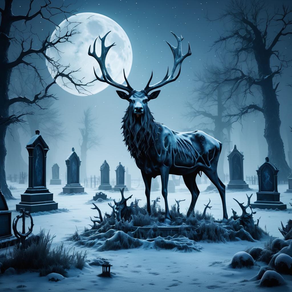 Haunting Moonlit Stag in Graveyard