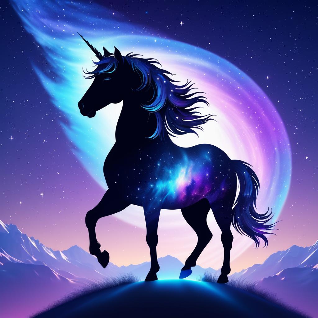 Majestic Unicorn Silhouette in Cosmic Void