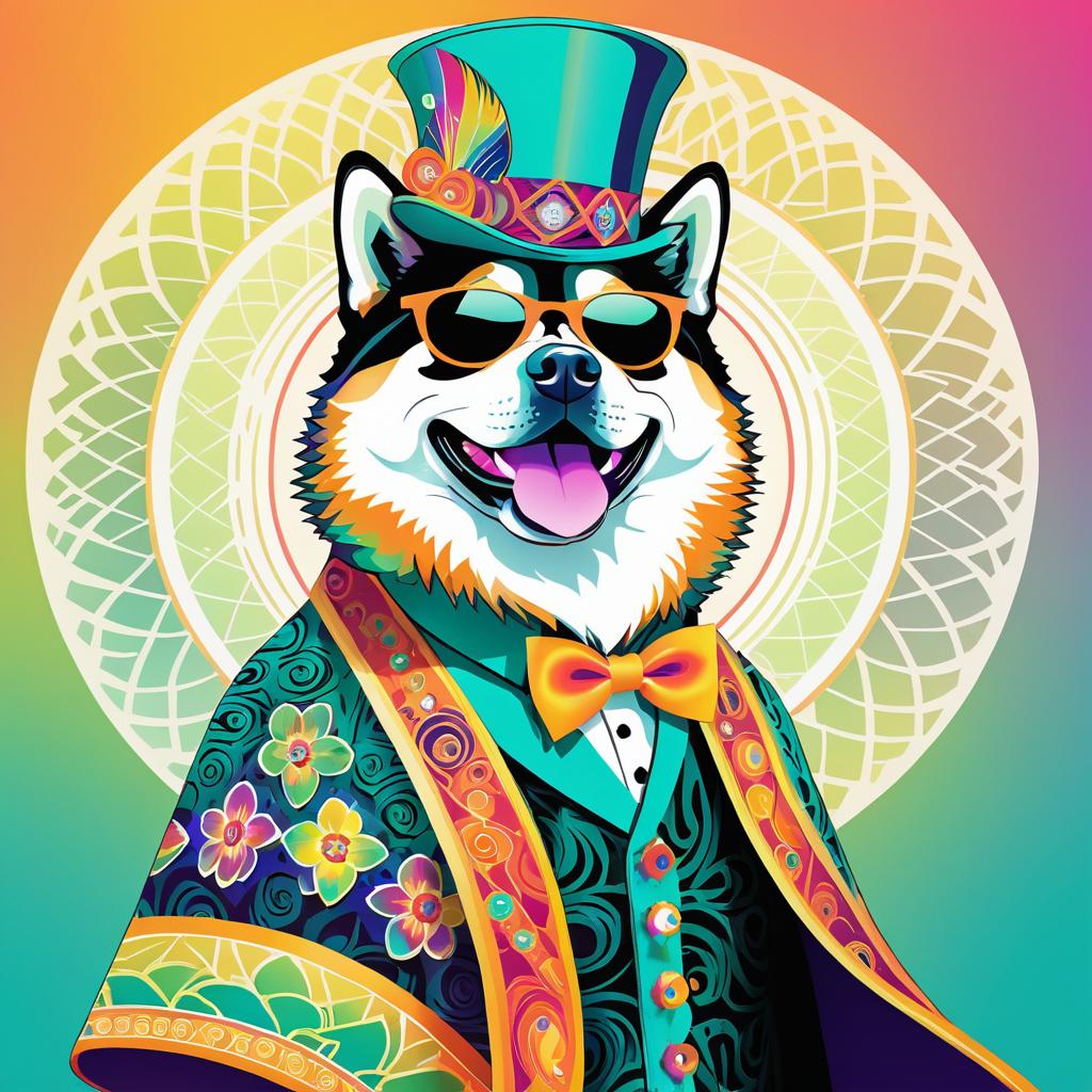 Psychedelic Akita Dog in Style