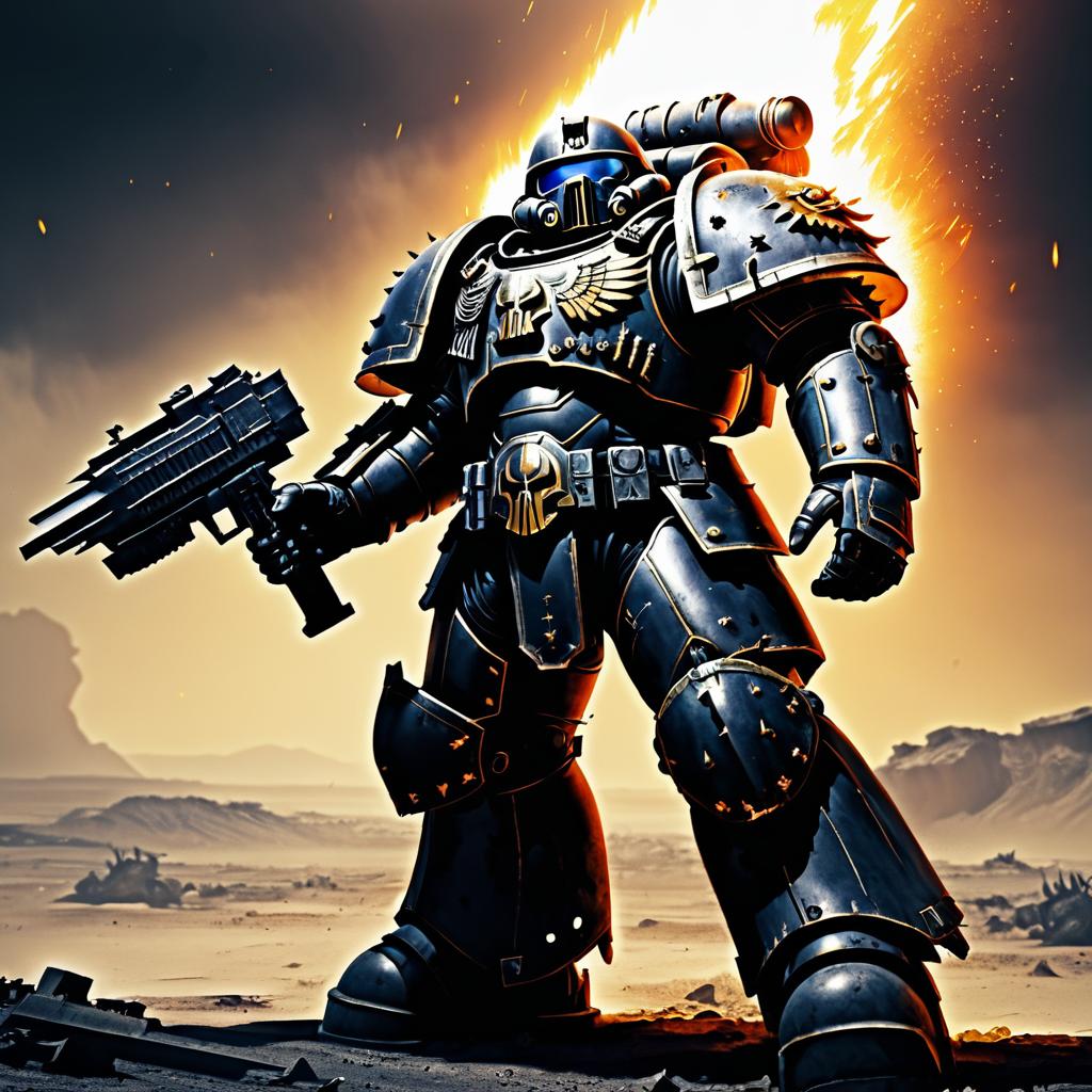 Epic Space Marine in Grimdark Wasteland