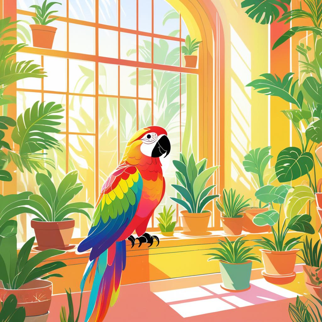 Cozy Parrot in Sunlit Window Scene