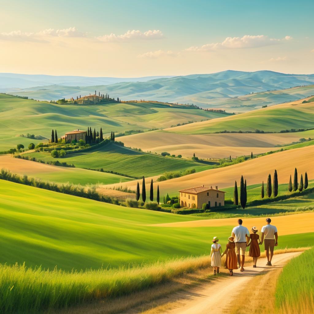 Tuscany Landscape with Family in Oil Style