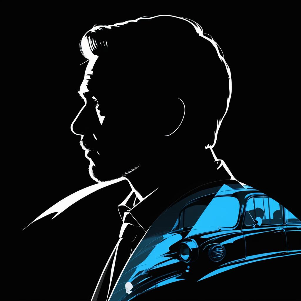 Silhouette of a Man with Vintage Cars