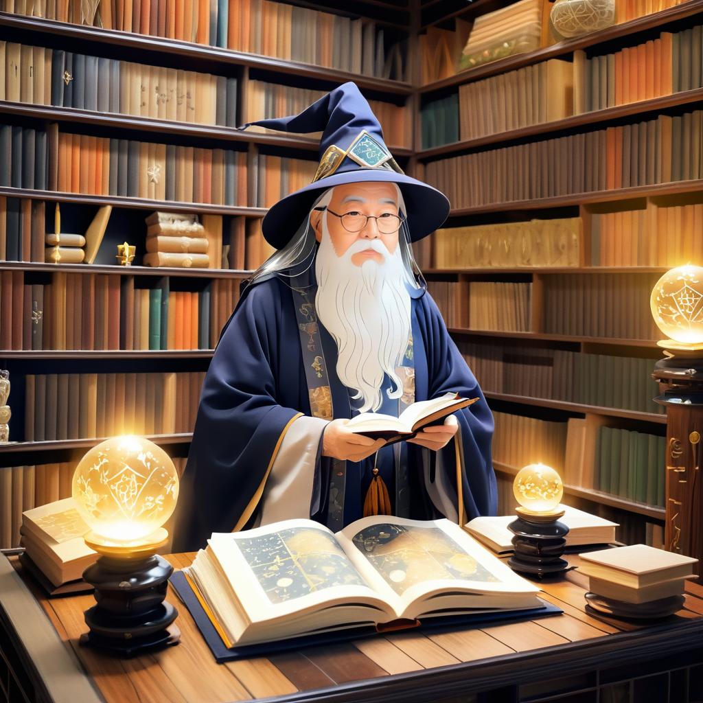 Serene Wizard in Enchanted Library