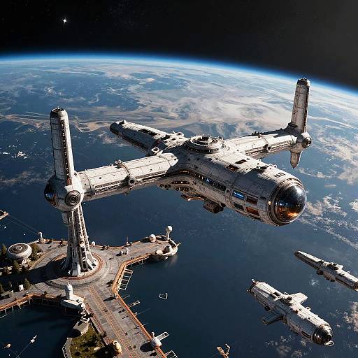 Futuristic Space Station Above Earth