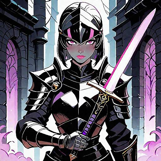 Knight in Black Armor with Glowing Sword