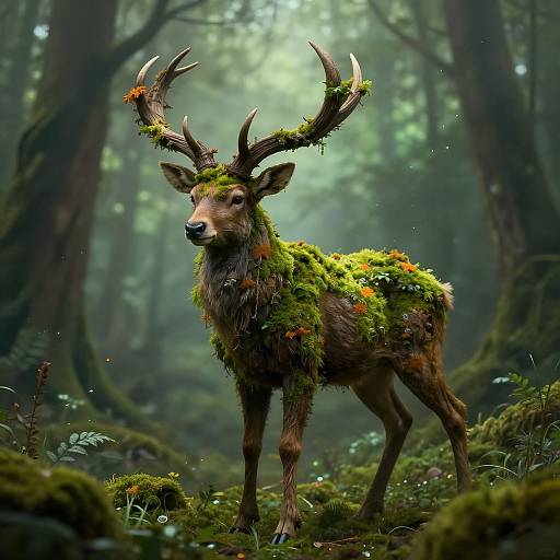 Surreal Fantasy Faun in Mossy Forest