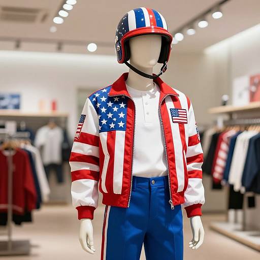 Patriotic Mannequin in Flag-Themed Outfit