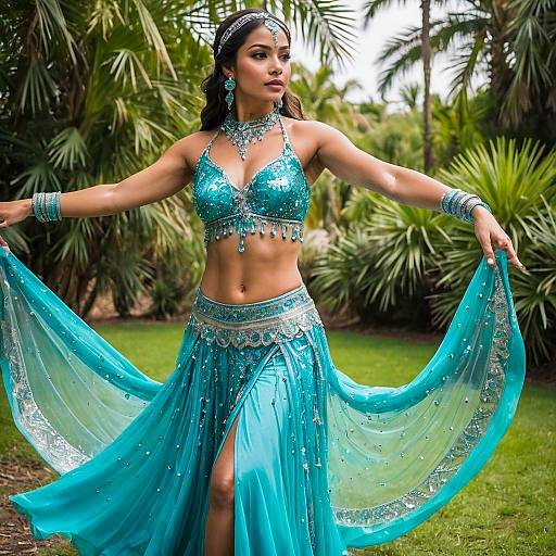 Belly Dancer in Turquoise Outfit Outdoors