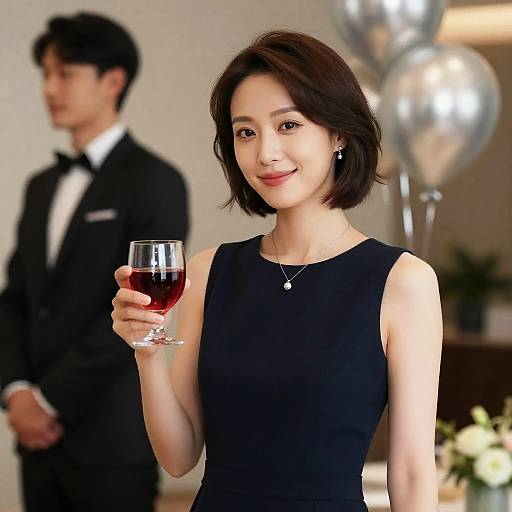 Elegant Woman in Navy Dress at Event