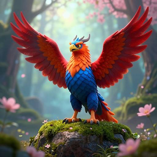 Vibrant Mythical Griffin in Enchanted Forest