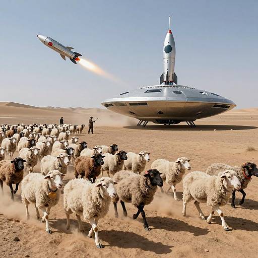 Alien Spaceship Abducting Sheep in Gobi Desert