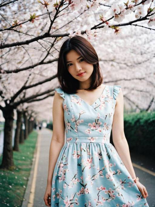 Elegant Woman in Cherry Blossom Scene