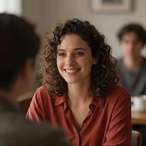 Smiling Woman in Dimly Lit Room