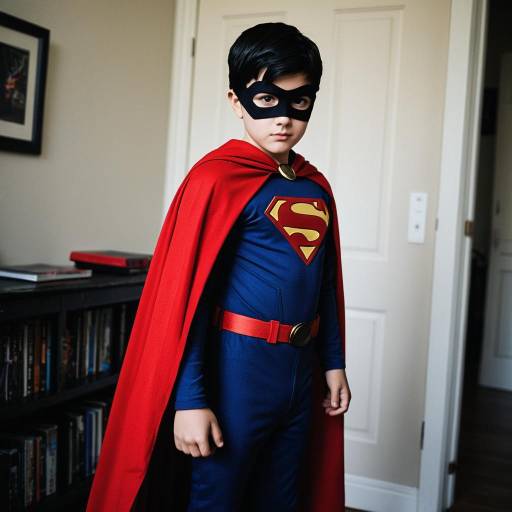 Boy in Superman Costume with Red Cape