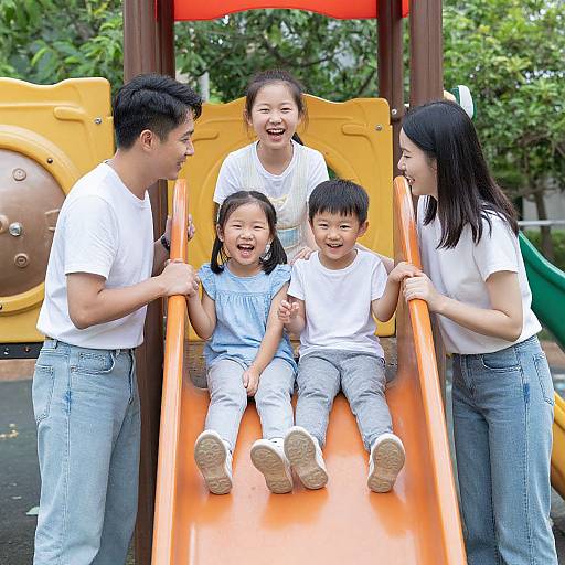 Joyful Family Playing in Playground