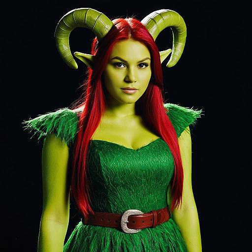 Woman in Shrek-inspired Costume with Horns