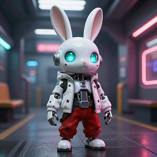 Cyberpunk Cyborg Bunny in Neon Noir