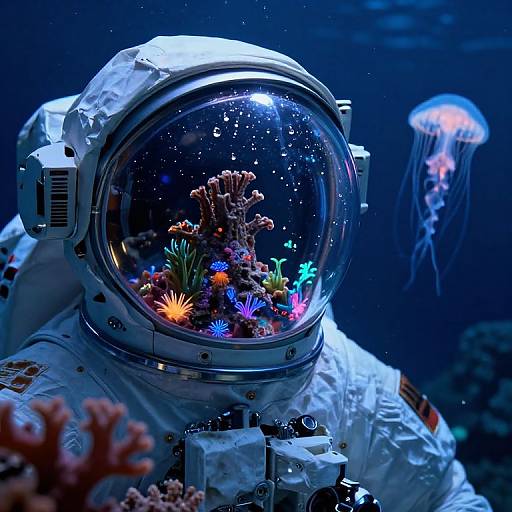 Bioluminescent Underwater Astronaut View
