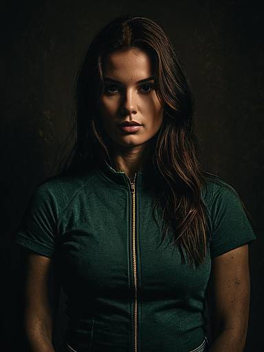Portrait of woman in sporty zip-up shirt