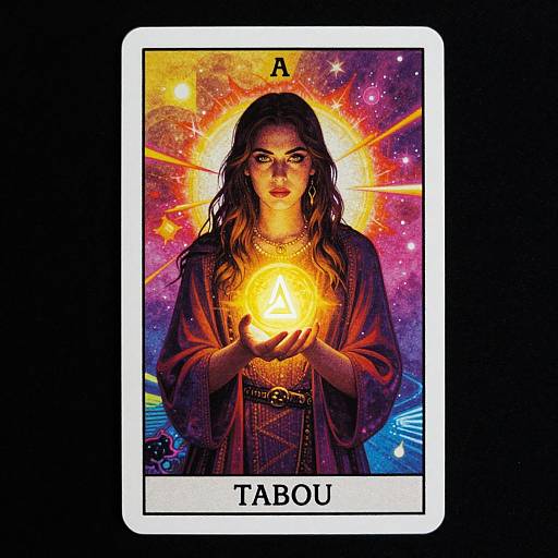 Digital illustration of a mystical woman holding a glowing 