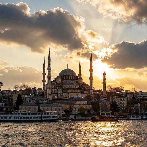 Istanbul Skyline Watercolor Sunset