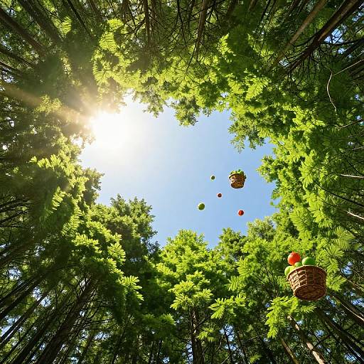 Upside-Down Forest with Floating Fruit