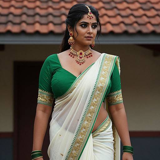 Sensual Woman in Embroidered Saree