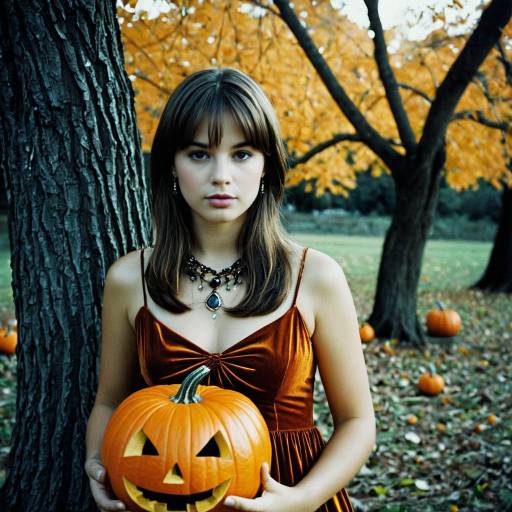 Young Woman Holding Jack-o'-Lantern Outdoors