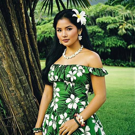 Elegant Hawaiian Hula Dress with Florals