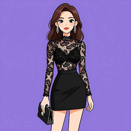 Elegant Woman in Black Evening Wear