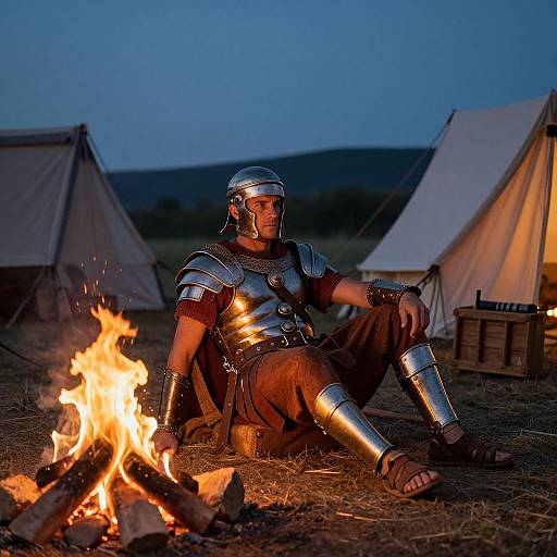 Legionnaire Resting by Campfire at Dusk