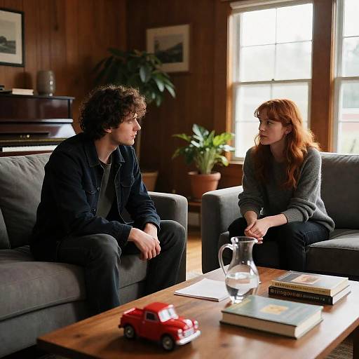 Engaging Conversation in Cozy Living Room