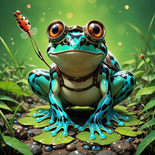 Curious Frog with Dragonfly in Nature Curious Frog with Dragonfly in Nature