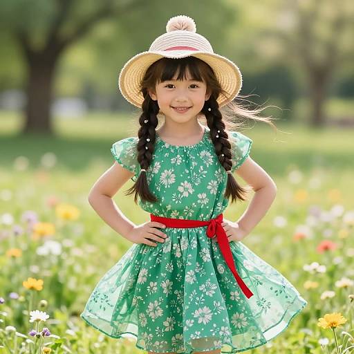 Joyful Girl in Floral Meadow