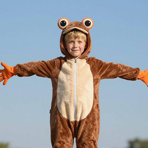 Playful Boy in Frog Costume Photo