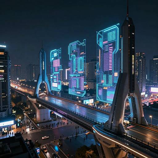 Futuristic Neon Sci-Fi City Bridge