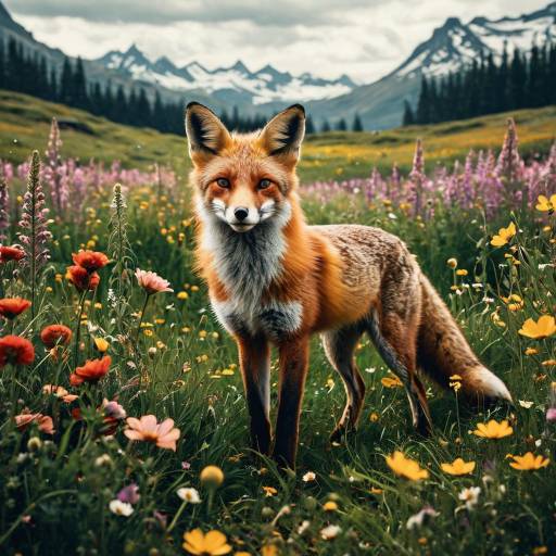 Ornate Red Fox in Flower Meadow