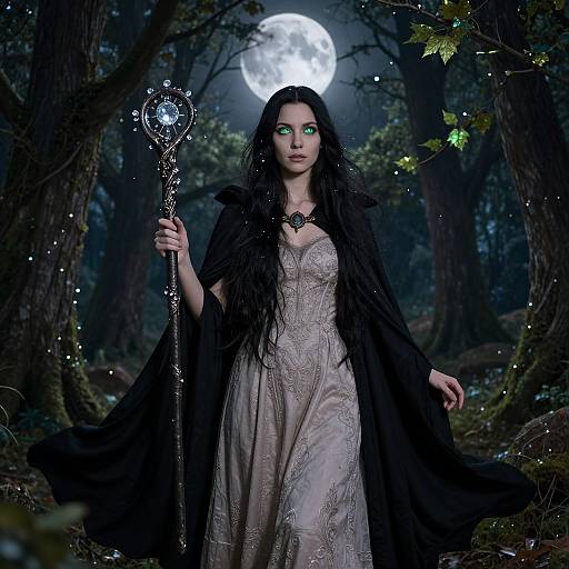 Mystical Witch in Moonlit Forest