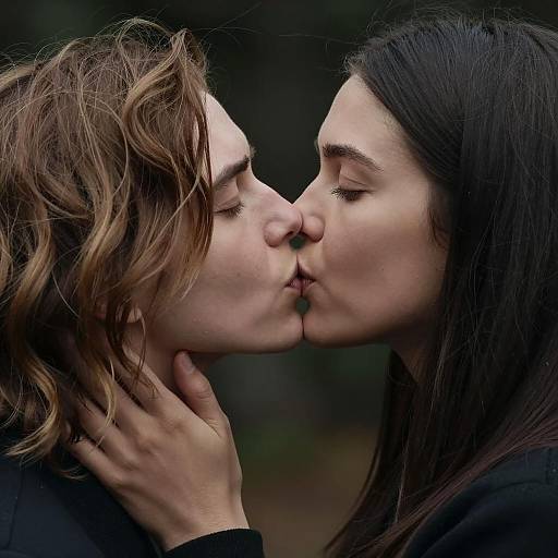 Intimate Close-Up of Two People Kissing