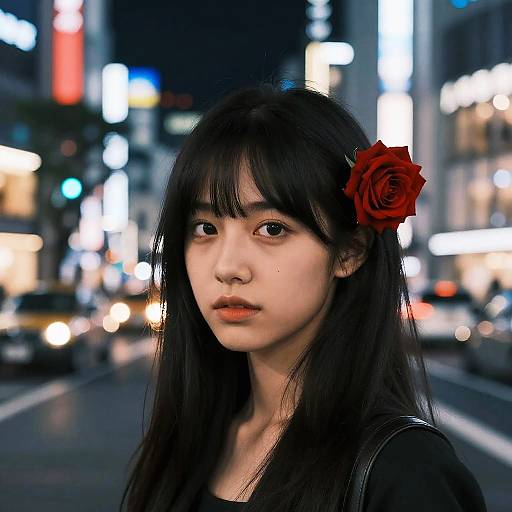 Nighttime Tokyo Street Close-Up Portrait