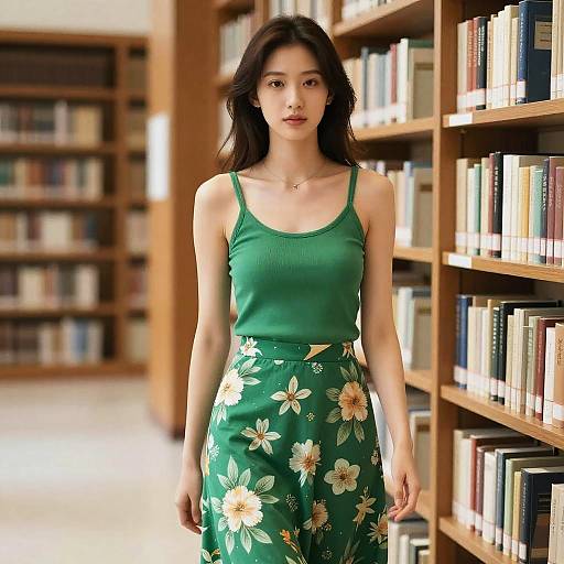 Photorealistic Girl in Library Setting