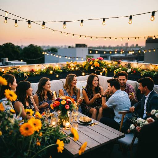 Vibrant Rooftop Garden Party at Sunset
