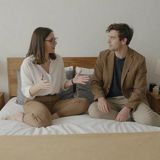 Casual Conversation on a Cozy Bed