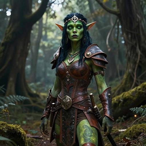 Confident Emerald-Skinned Goblin Warrior