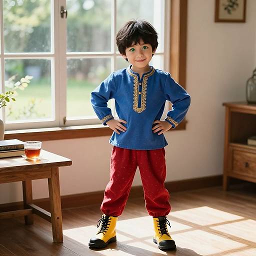 Confident Boy in Cozy Sunlit Room