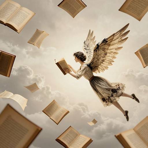 Winged Librarians Among Floating Books